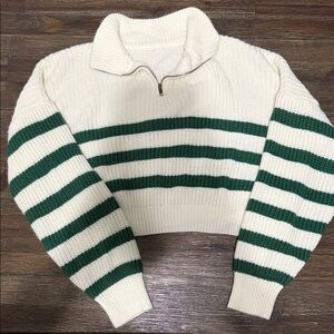 SHEIN Striped Sweater in Cream and Green